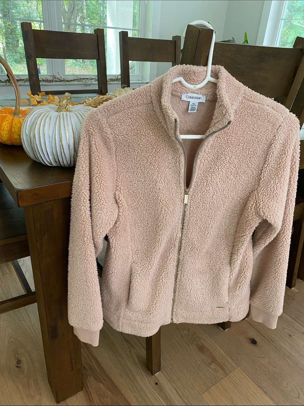 Calvin Klein Dusty Pink Teddy Sherpa Zip Jacket